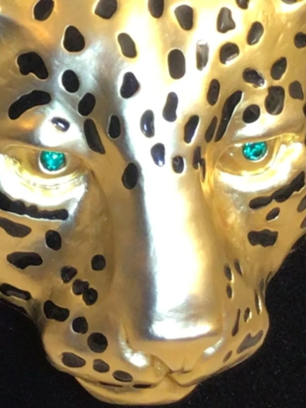 Bold Statement Gold-tone Collar Choker Large Leopard Head Pendant Green Eyes